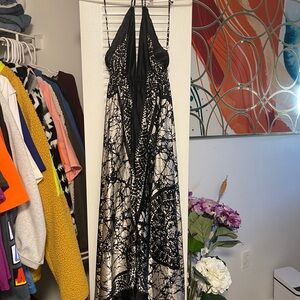 Elegant Black and White Halter Dress